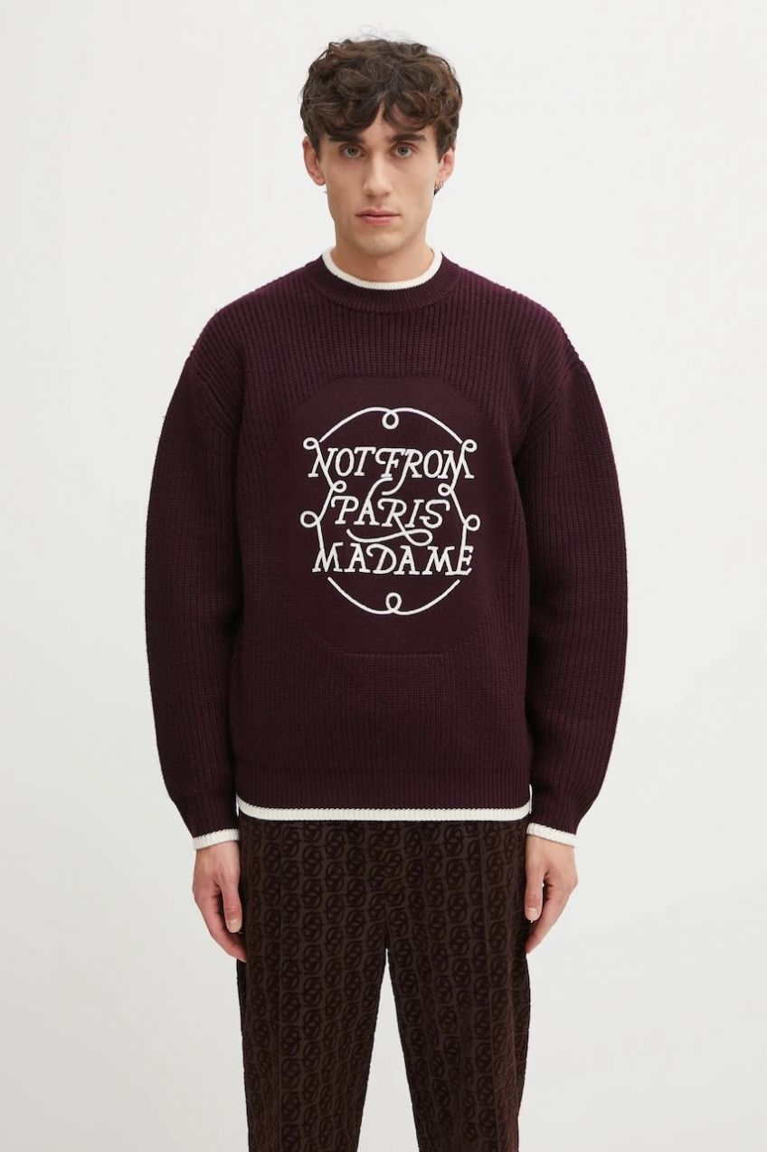 Vlnený sveter Drôle de Monsieur La Maille Slogan fialová farba, hrejivý, I.PO184.WO007