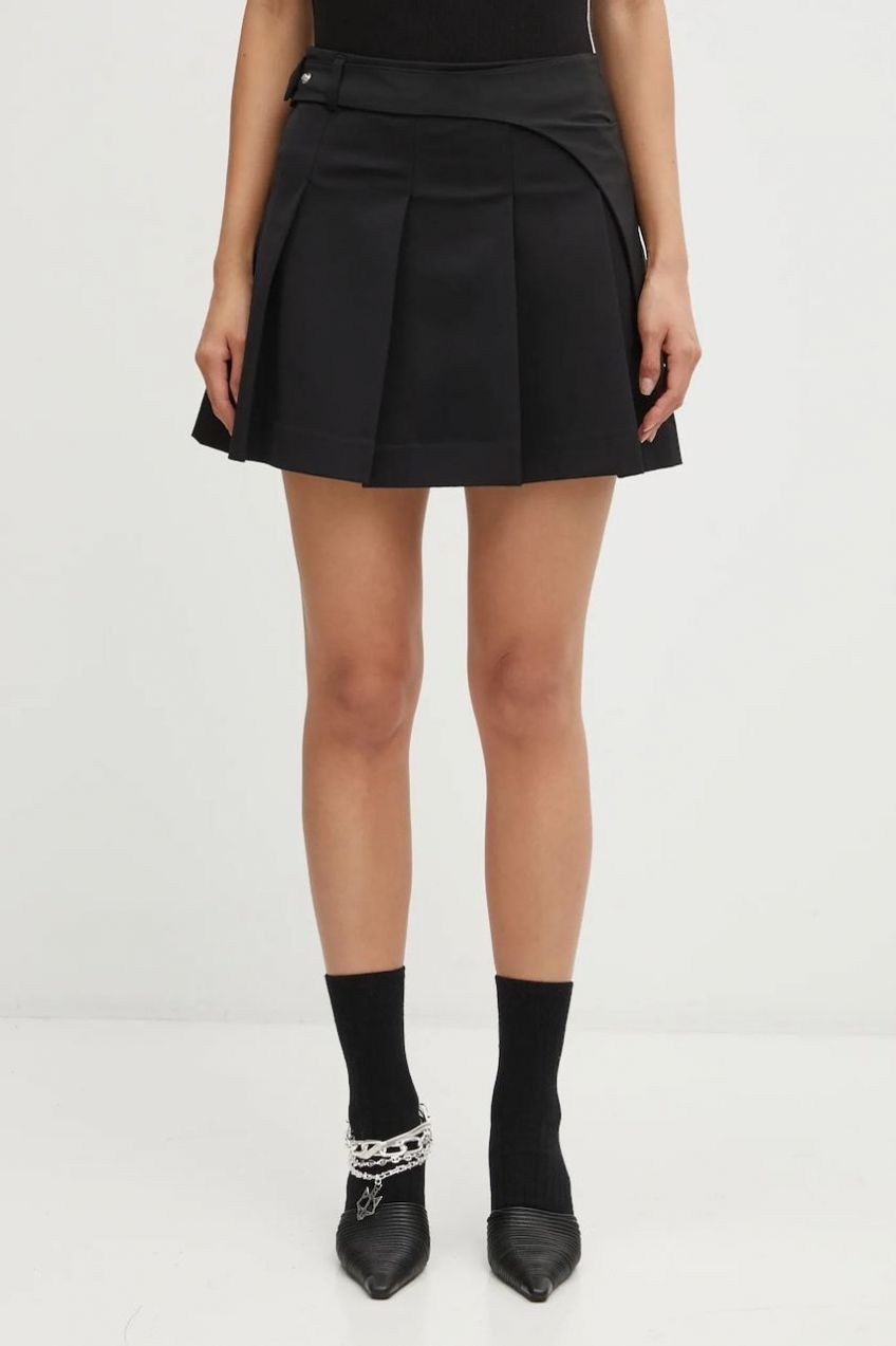 Sukňa Heliot Emil čierna farba, mini, áčkový strih, AW25_W_12_050_BLK01