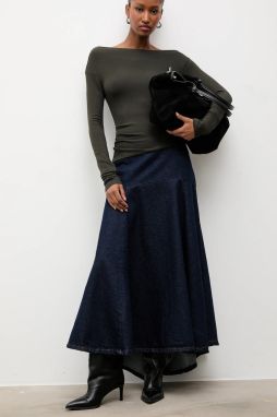 Rifľová sukňa Answear.LAB tmavomodrá farba, maxi, áčkový strih
