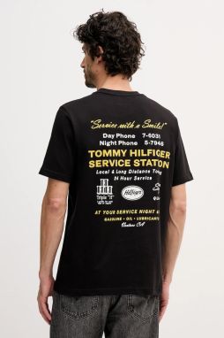Bavlnené tričko Tommy Hilfiger pánske, čierna farba, s potlačou, MW0MW41460