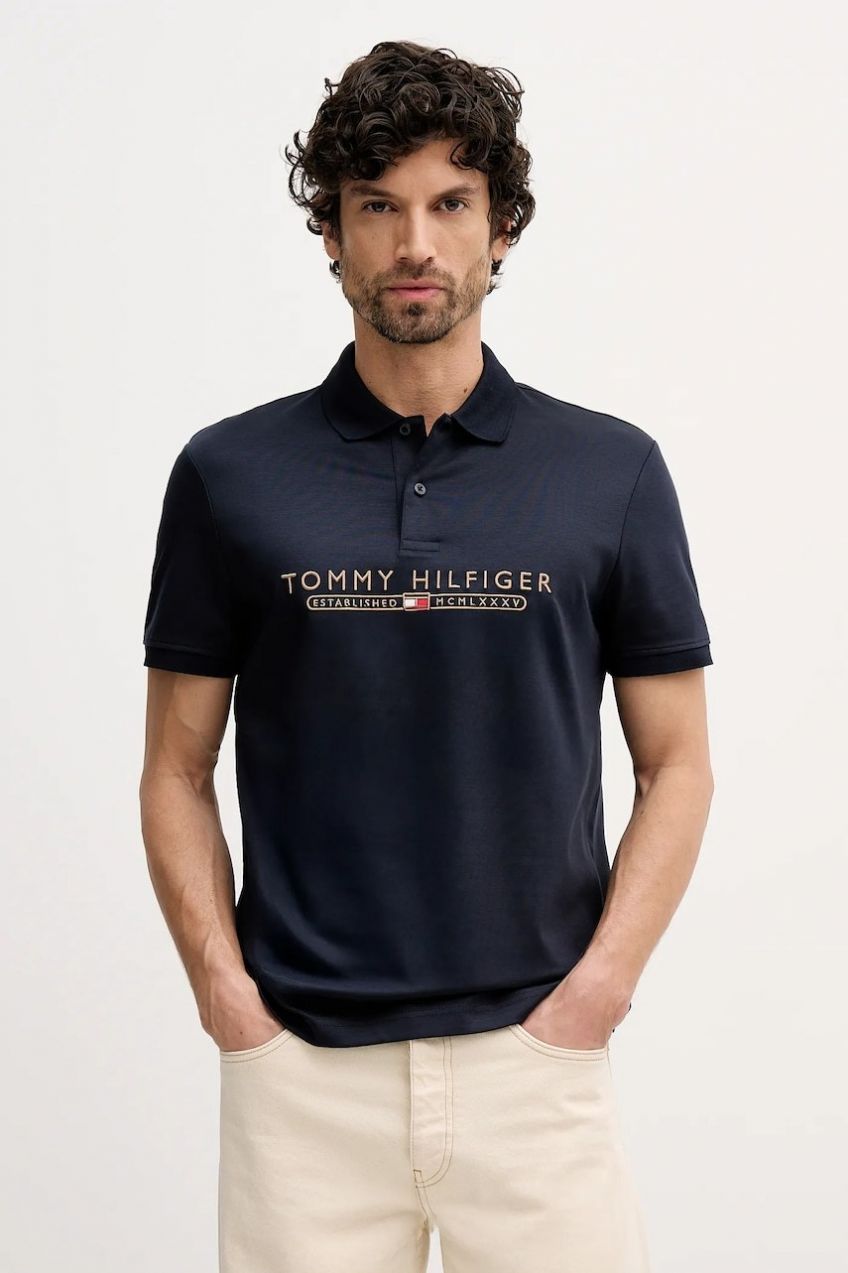 Polo tričko Tommy Hilfiger pánske, tmavomodrá farba, s nášivkou, MW0MW41615
