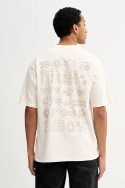 Bavlnené tričko Vans pánske, béžová farba, s potlačou, VN000PCWFS81