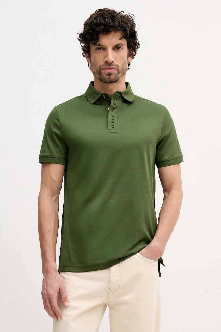 Bavlnené polo tričko Tommy Hilfiger zelená farba, jednofarebné, MW0MW41611
