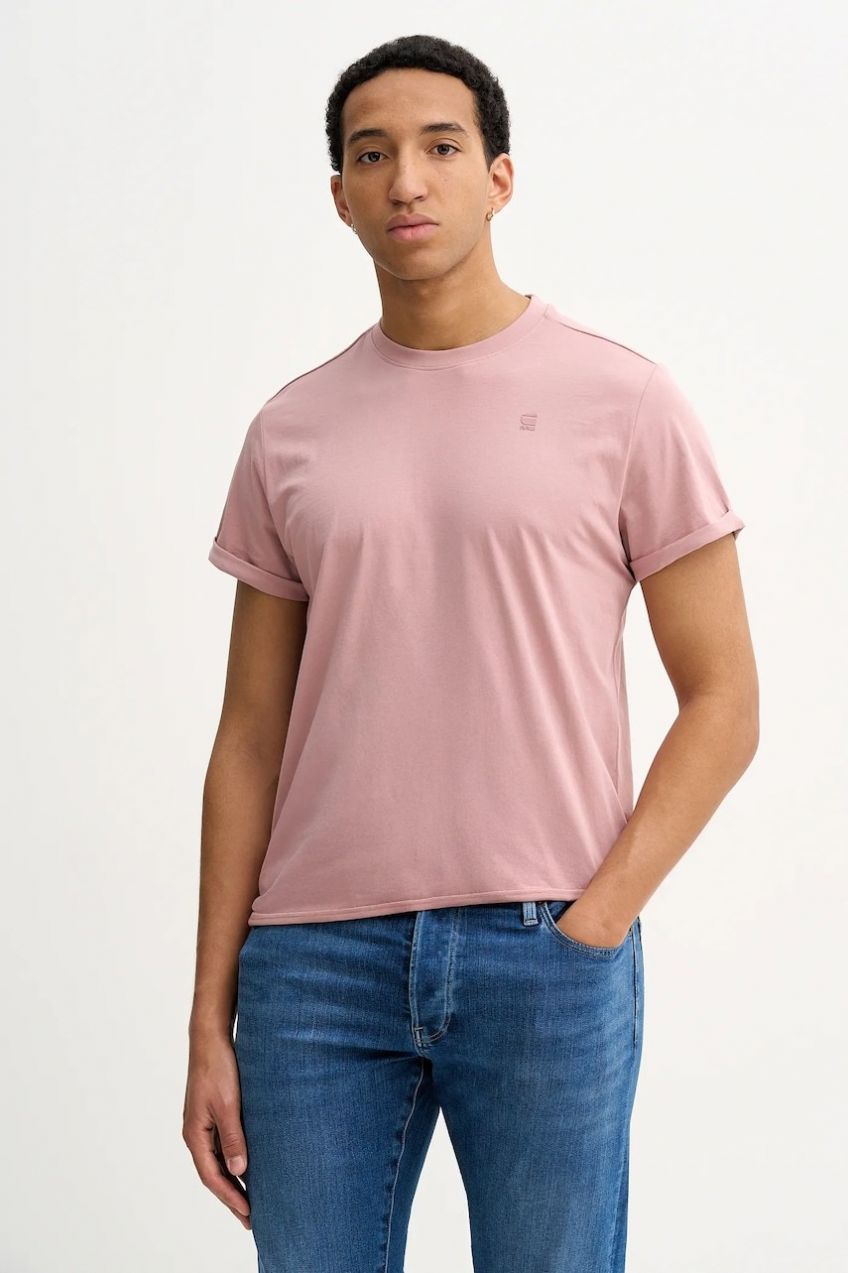 Bavlnené tričko G-Star Lash pánske, ružová farba, jednofarebné, D16396-B353,