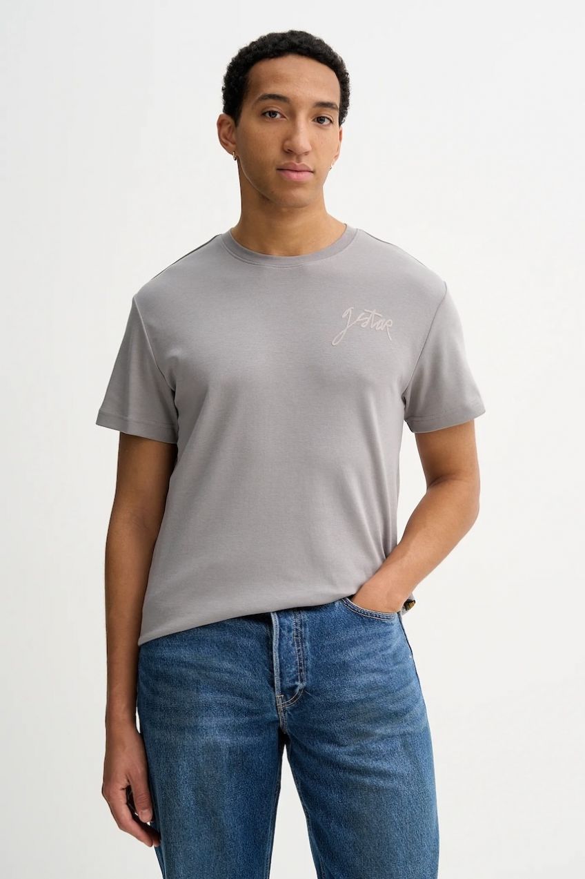 Bavlnené tričko G-Star Script pánske, šedá farba, jednofarebné, D26823-D976,