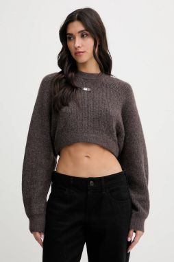 Sveter s prímesou vlny Tommy Jeans hnedá farba, DW0DW22024