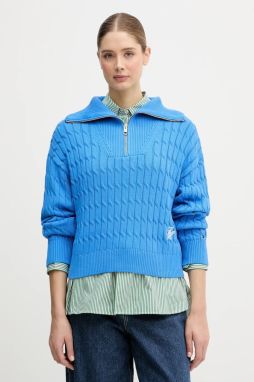 Bavlnený sveter Tommy Hilfiger modrá farba, s rolákom, WW0WW47643