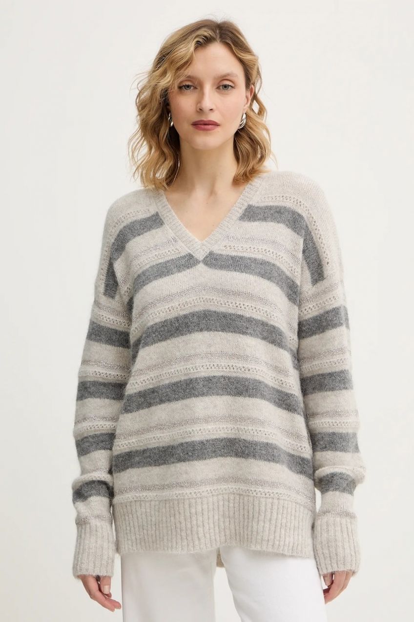 Sveter s prímesou vlny Twinset šedá farba, 252TT3072