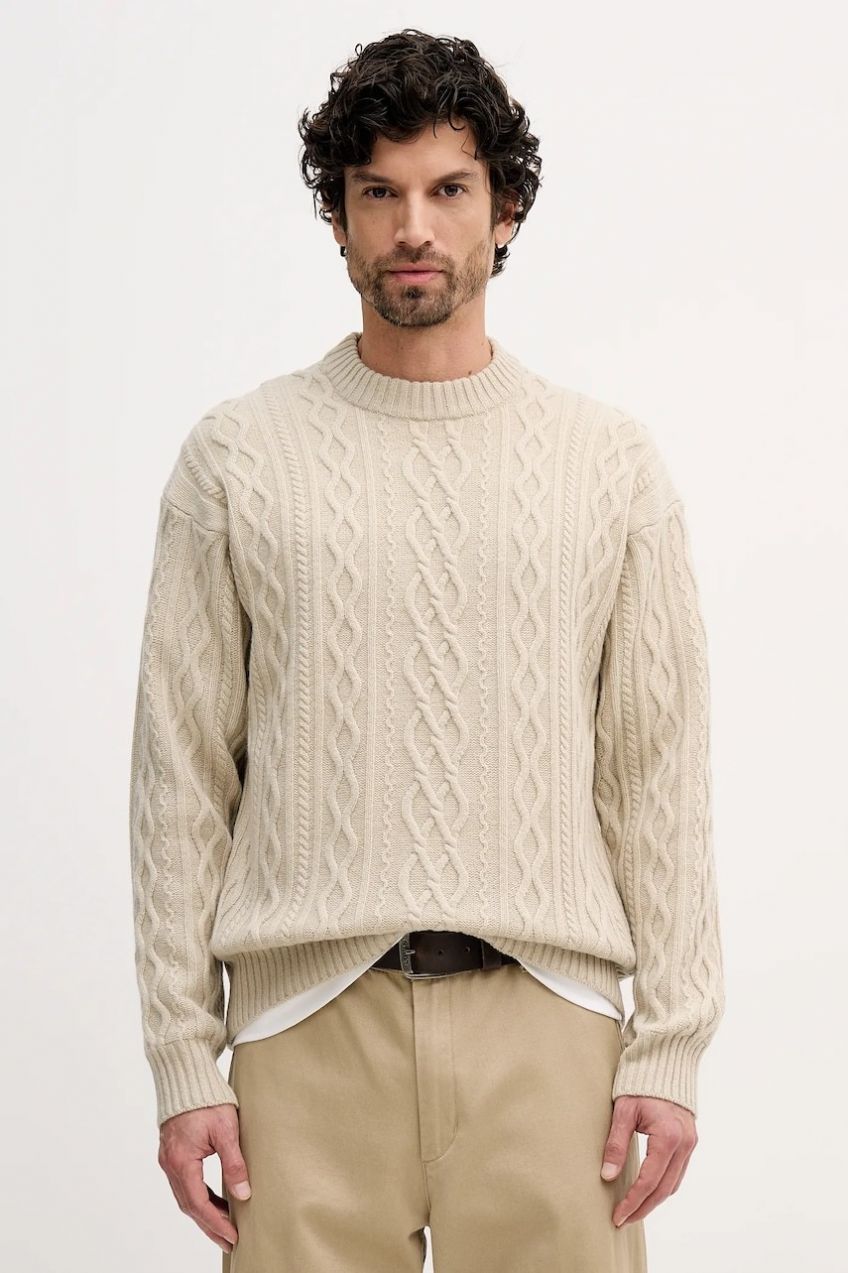 Vlnený sveter BOSS Orange Kableto béžová farba, 50548689