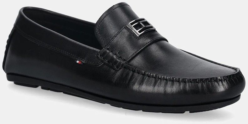 Kožené mokasíny Tommy Hilfiger HARDWARE DRIVER SHOE čierna farba, FM0FM05838