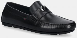 Kožené mokasíny Tommy Hilfiger HARDWARE DRIVER SHOE čierna farba, FM0FM05838