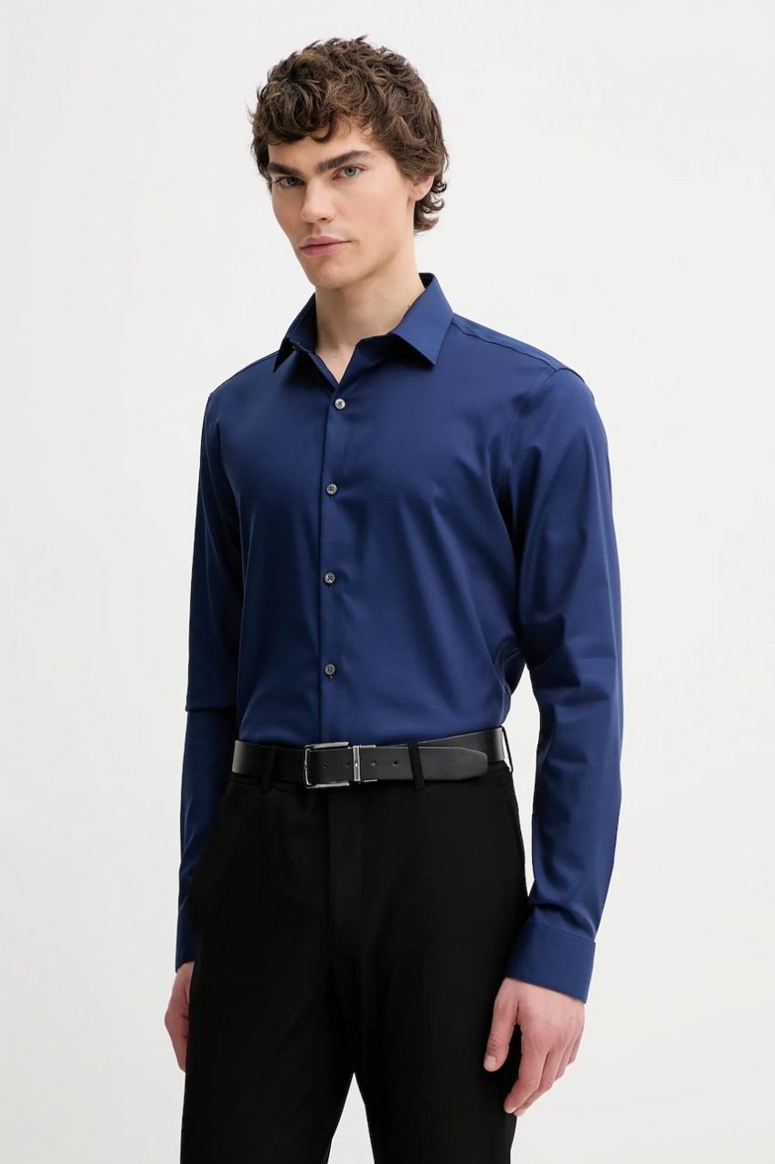 Košeľa Calvin Klein modrá farba, slim, s klasickým golierom, LV019EU090