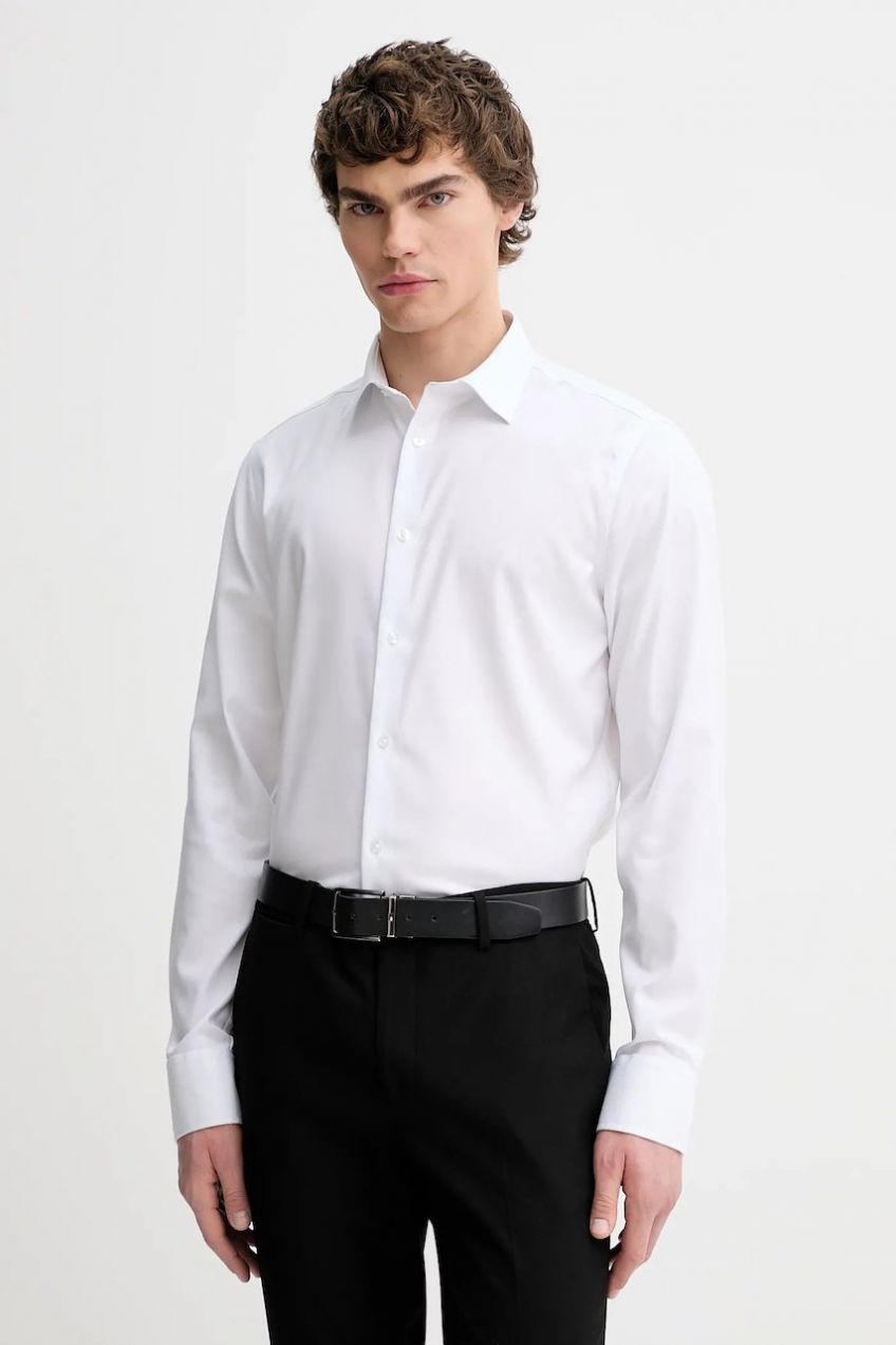 Košeľa Calvin Klein biela farba, slim, s klasickým golierom, LV019EU028