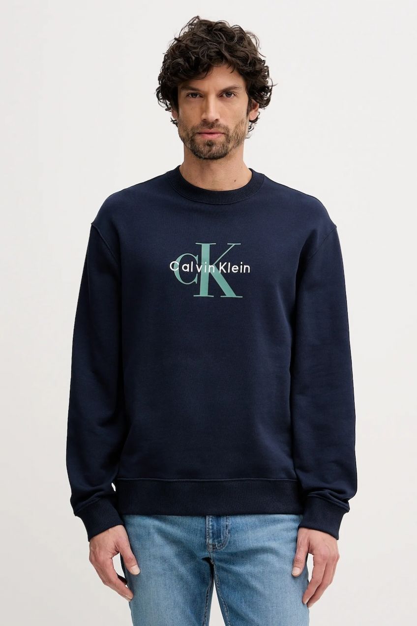 Bavlnená mikina Calvin Klein Jeans tmavomodrá farba, s nášivkou, LV04RD242G