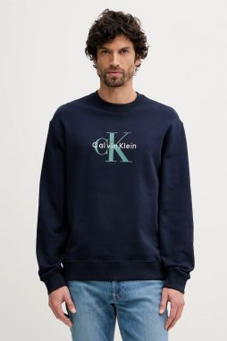 Bavlnená mikina Calvin Klein Jeans tmavomodrá farba, s nášivkou, LV04RD242G