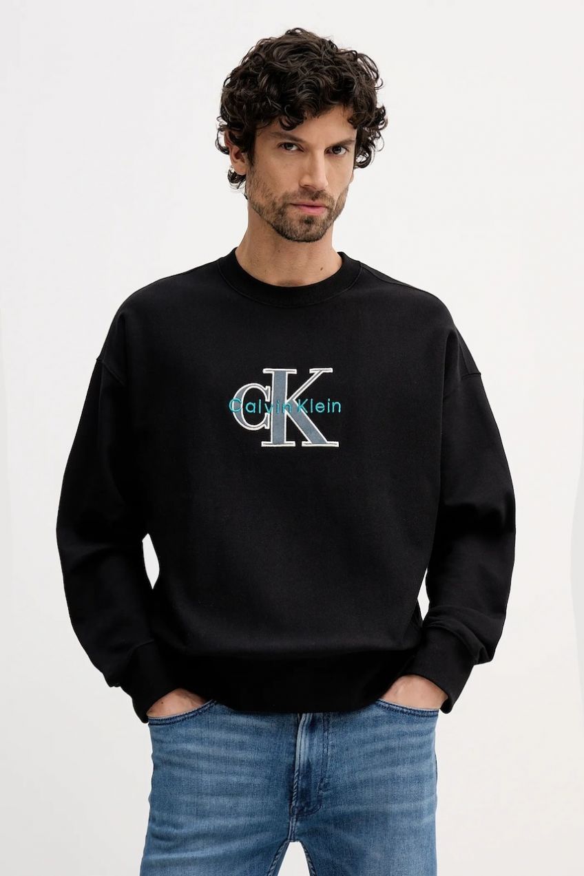 Mikina Calvin Klein Jeans čierna farba, s nášivkou, LV04RE200G