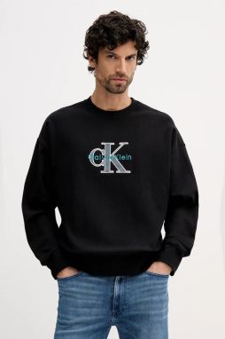 Mikina Calvin Klein Jeans čierna farba, s nášivkou, LV04RE200G