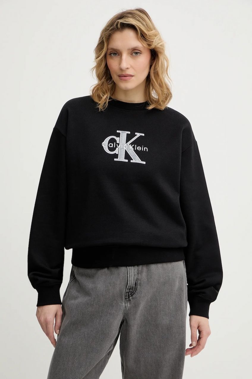 Mikina Calvin Klein Jeans čierna farba, s nášivkou, LV047E825G