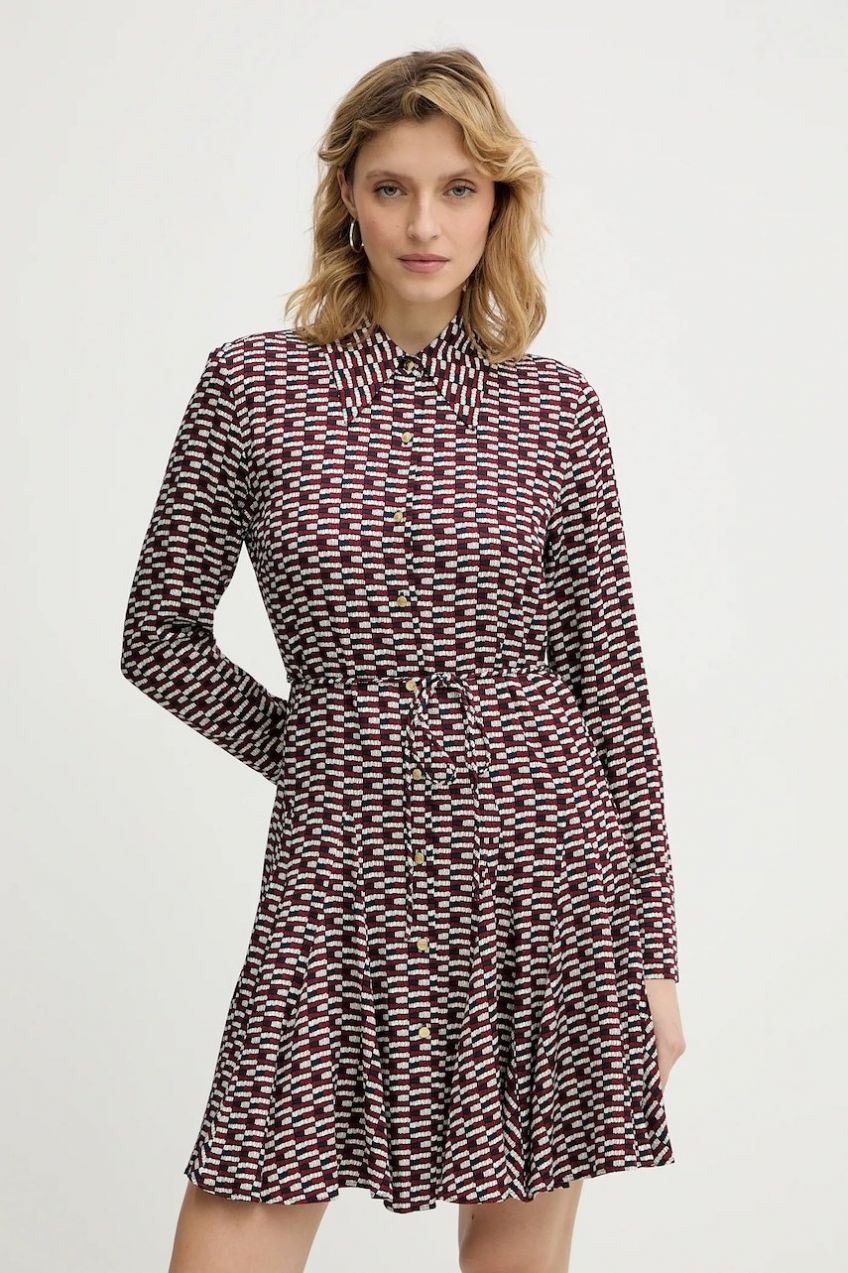 Šaty Tommy Hilfiger bordová farba, mini, áčkový strih, WW0WW48629