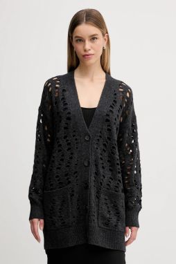 Kardigan s prímesou vlny Sisley šedá farba, teplé, 1UFLL602W