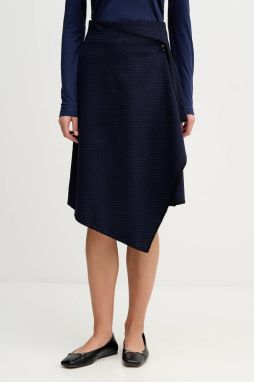 Sukňa s prímesou vlny Sisley tmavomodrá farba, midi, áčkový strih, 41JML0036
