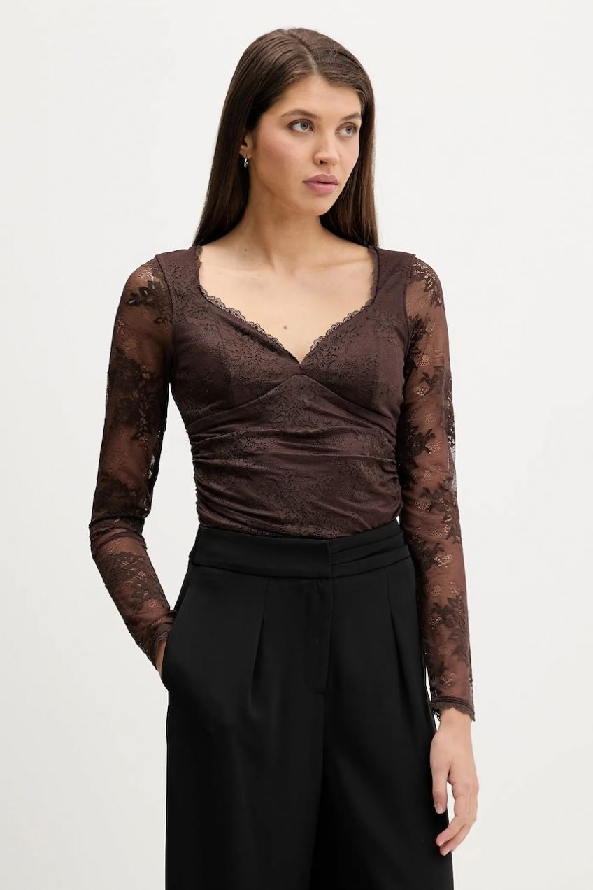 Blúzka Abercrombie & Fitch hnedá farba, kvetované, KI139-5872-480