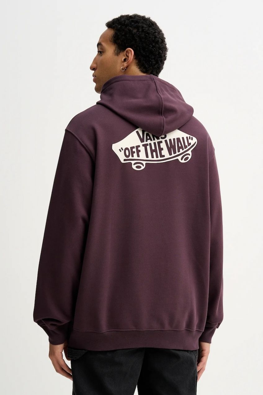 Bavlnená mikina Vans fialová farba, s kapucňou, s potlačou, VN000P51EMS1