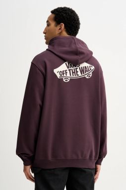 Bavlnená mikina Vans fialová farba, s kapucňou, s potlačou, VN000P51EMS1
