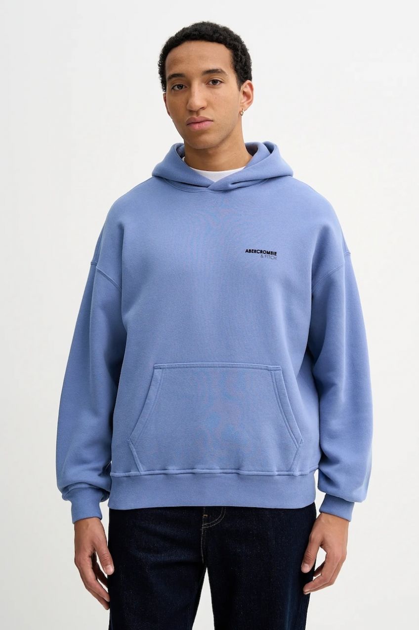 Mikina Abercrombie & Fitch modrá farba, s kapucňou, jednofarebná, KI122-5519-200