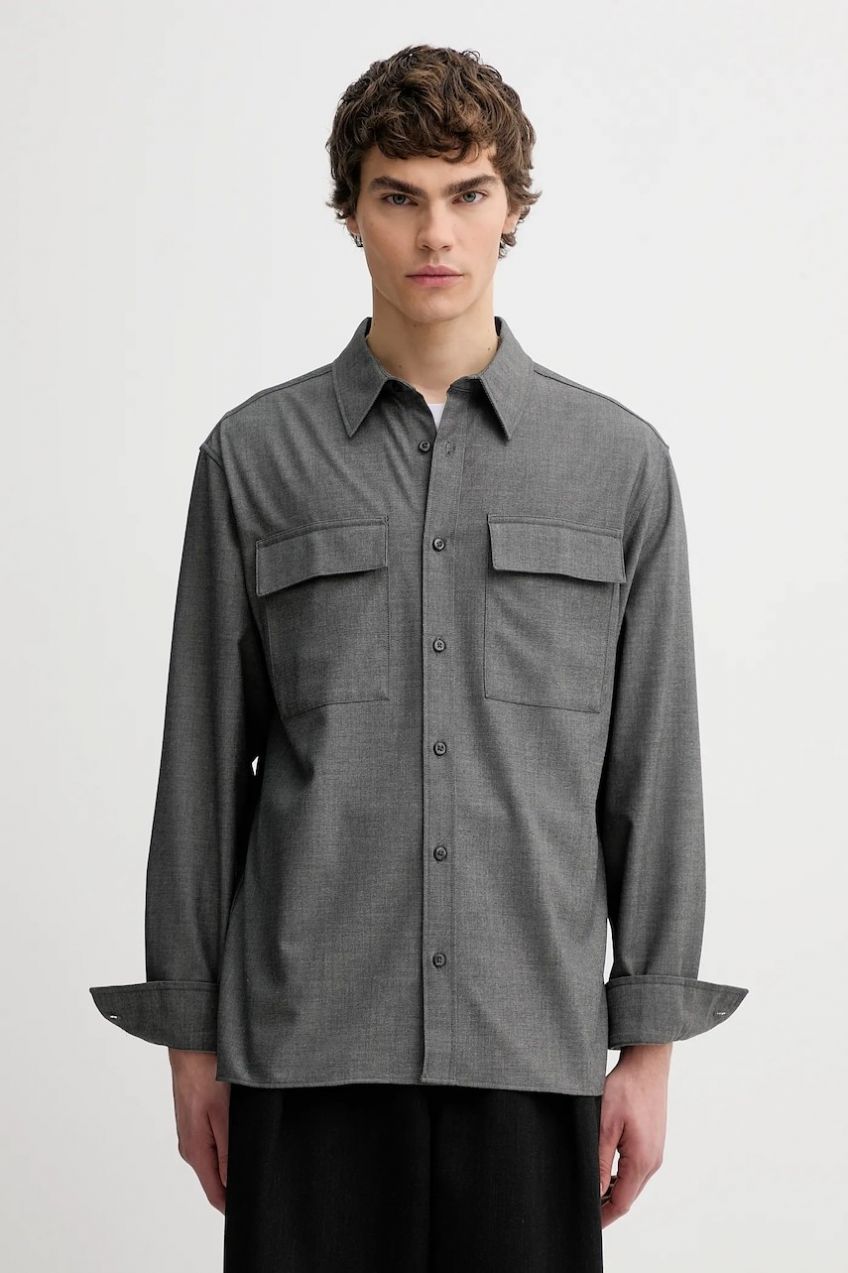 Košeľa Calvin Klein šedá farba, regular, s klasickým golierom, LV04LE114G