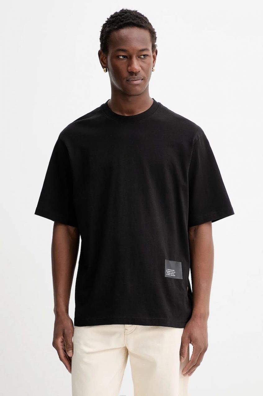 Bavlnené tričko G-Star Badge boxy pánske, čierna farba, s potlačou, D26855-C336,