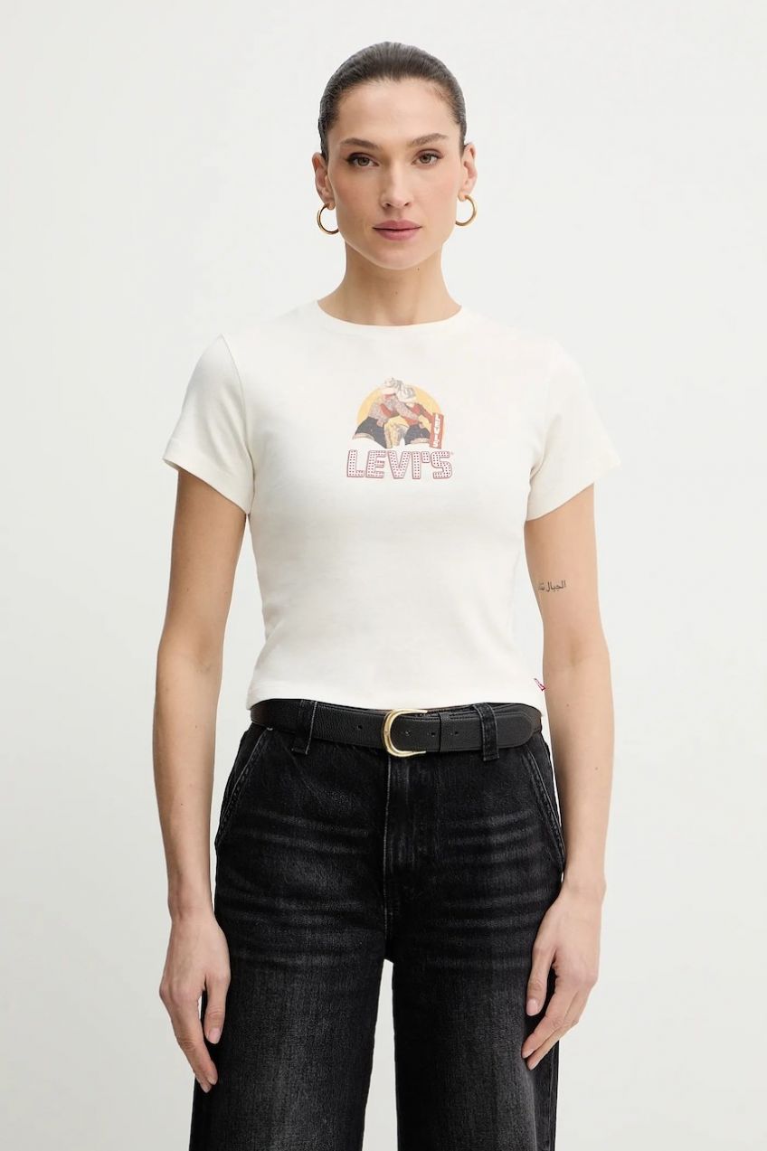 Bavlnené tričko Levi's dámske, béžová farba, A8798