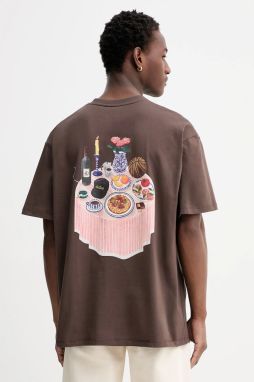 Bavlnené tričko Les Deux Cole pánske, hnedá farba, s potlačou, 1001106