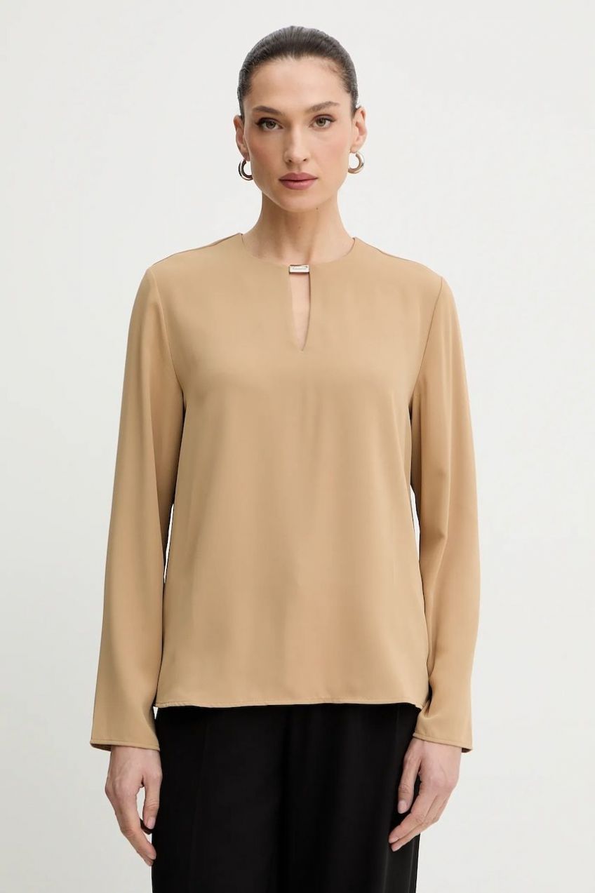 Blúzka Calvin Klein béžová farba, jednofarebná, LV044E903G