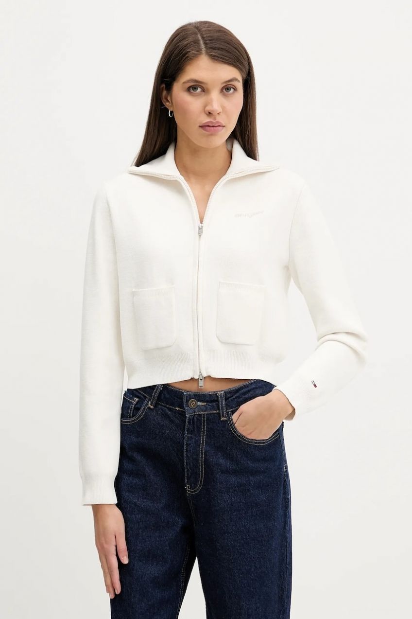 Kardigán Tommy Jeans béžová farba, DW0DW22029