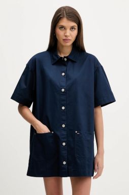 Bavlnené šaty Tommy Jeans tmavomodrá farba, mini, oversize, DW0DW22531