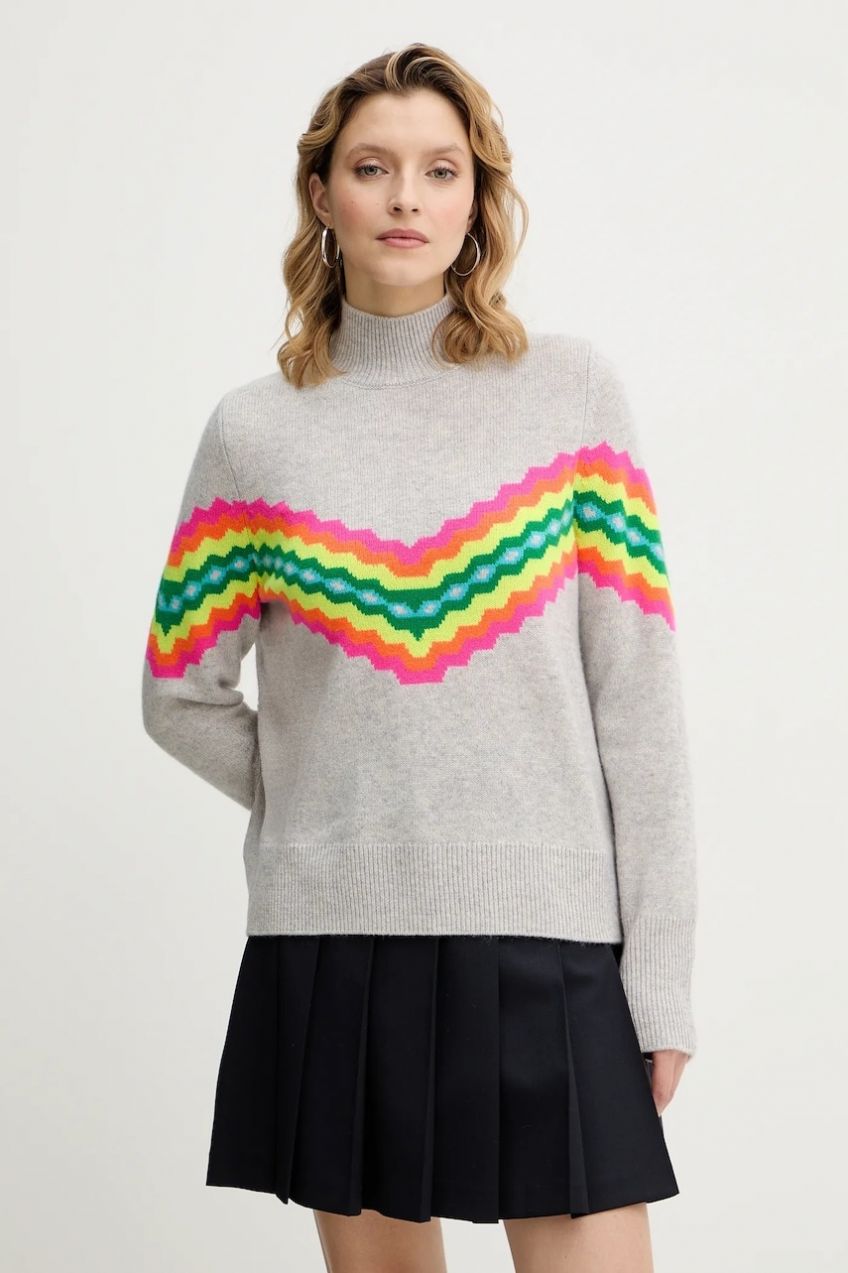 Kašmírový sveter FROM FUTURE šedá farba, s polorolákom, WPM03327