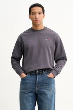 Bavlnená mikina Tommy Jeans šedá farba, melanžová, DN0DN00054