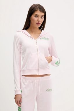Velúrová mikina Juicy Couture Angel ružová farba, s kapucňou, s potlačou, JCNAS126455