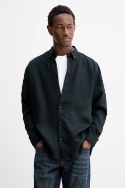 Košeľa Les Deux Kent čierna farba, voľný strih, s golierom button-down, 1000952