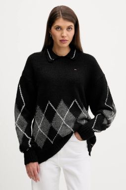 Sveter s prídavkom alpaky Tommy Jeans čierna farba, DW0DW22559