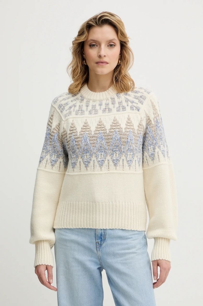 Sveter s prímesou vlny BOSS Orange C_Farombo béžová farba, 50551269