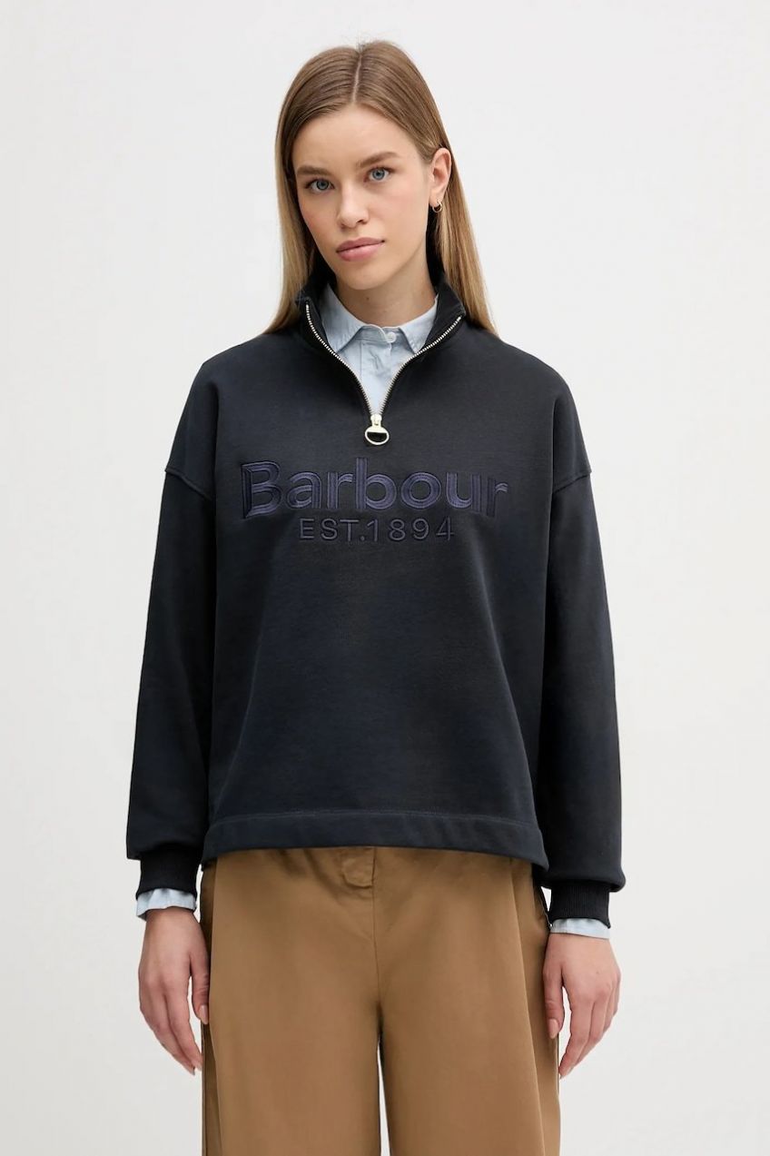 Bavlnená mikina Barbour Sara tmavomodrá farba, s nášivkou, LOL0667