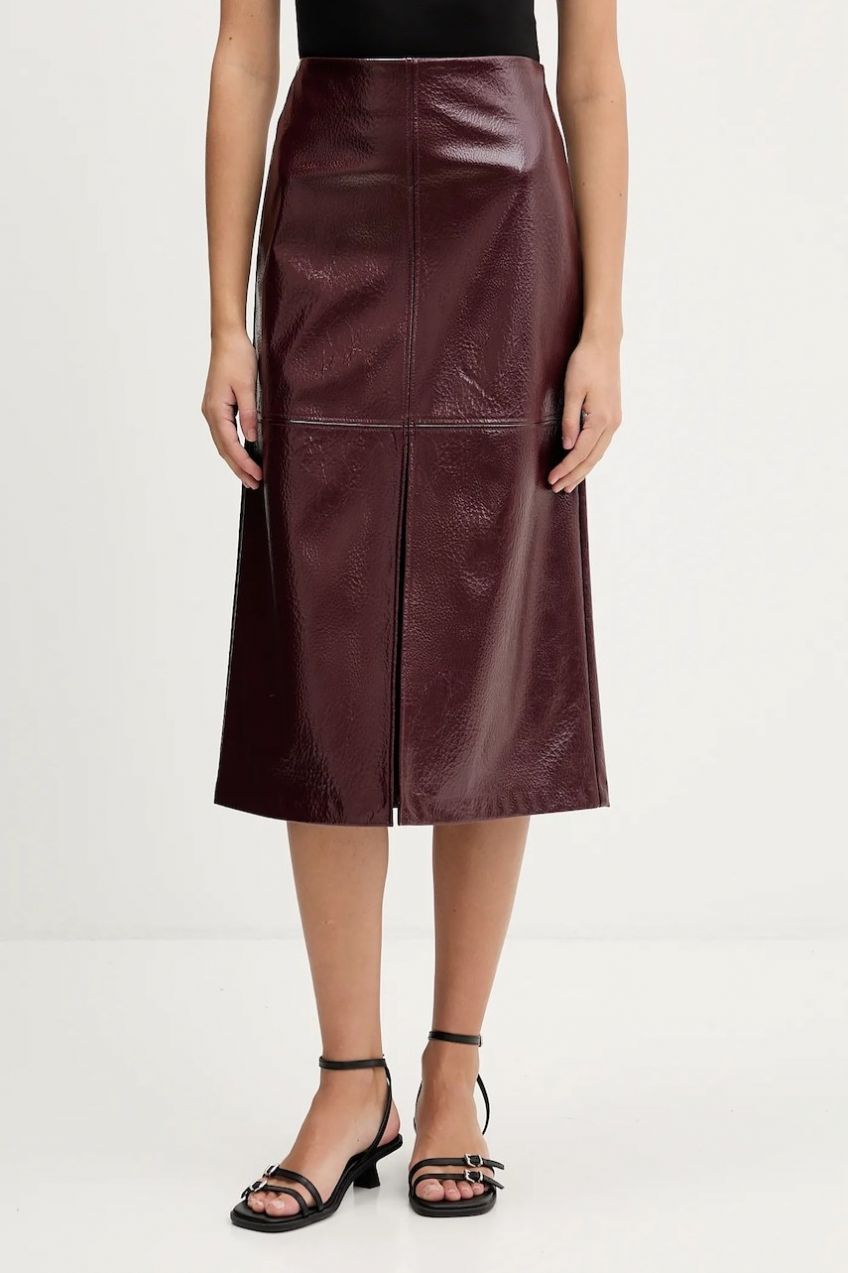 Sukňa HUGO Rantasa-1 bordová farba, midi, rovný strih, 50552978