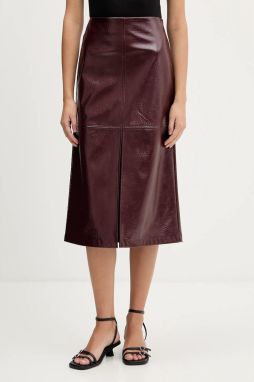 Sukňa HUGO Rantasa-1 bordová farba, midi, rovný strih, 50552978