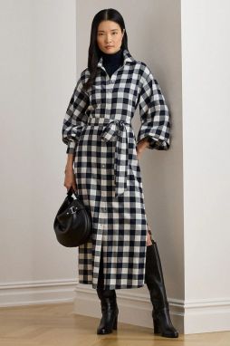 Bavlnené šaty Lauren Ralph Lauren tmavomodrá farba, midi, rovný strih, 200P03519