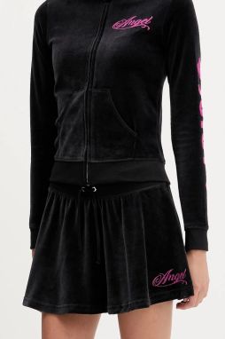 Zamatová sukňa Juicy Couture Angel čierna farba, mini, áčkový strih, JCNGS126457