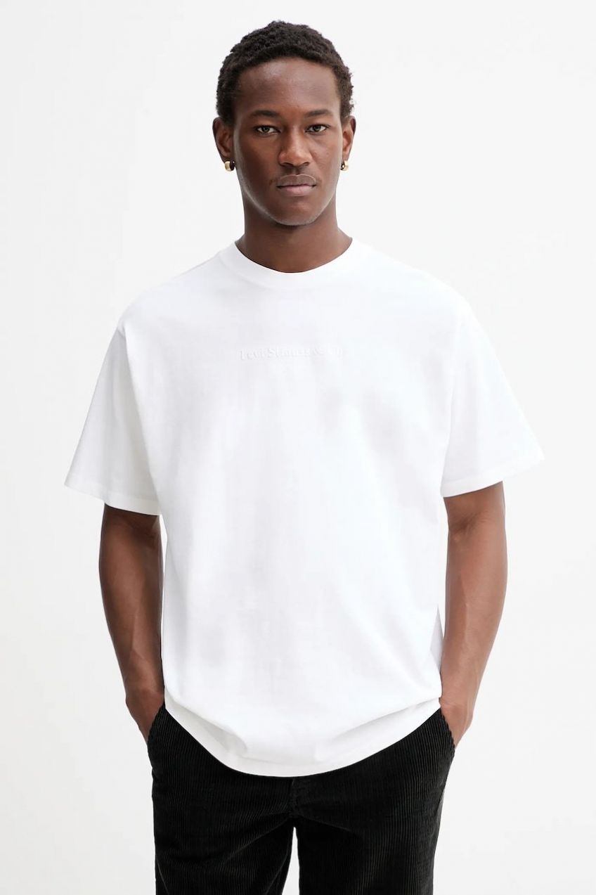 Bavlnené tričko Levi's pánske, béžová farba, jednofarebná, 87373