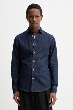Košeľa s prímesou ľanu G-Star Clean slim tmavomodrá farba, slim, s klasickým golierom, D27681-D306,