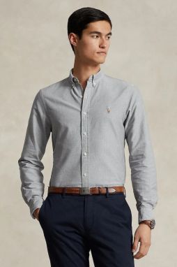 Bavlnená košeľa Polo Ralph Lauren šedá farba, slim, s golierom button-down, 710792161005